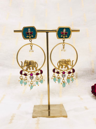 Mint Elephant Motif Earrings